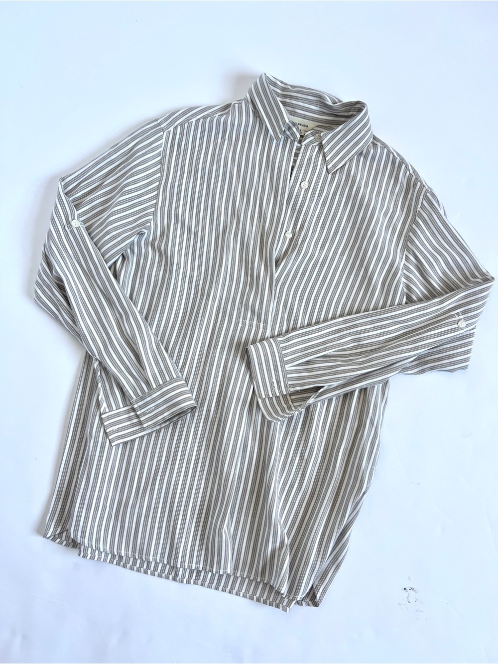 Max Studio Womens S Striped Popover Blouse V Neck Button Front Long Sleeve
